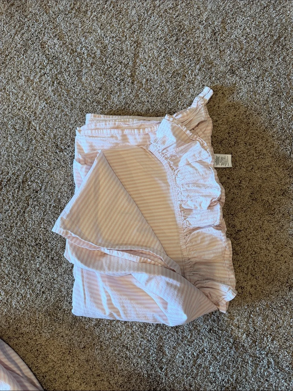 Pottery Barn Teen Powdered Blush Ruffle Stripe Sheet Set